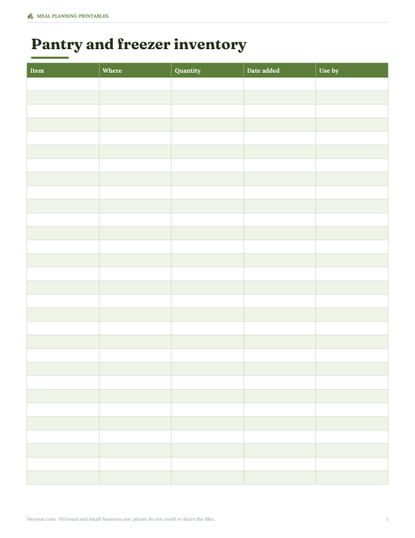 Preview of Printable Pantry Inventory Sheet